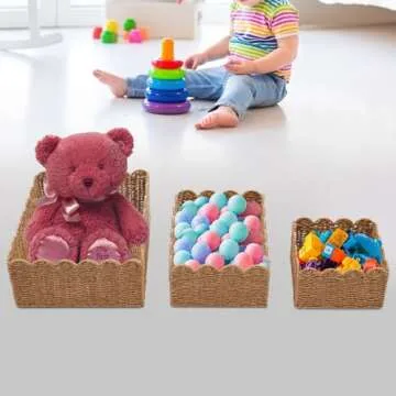Elegant 3PCS Scalloped Wicker Baskets for Storage