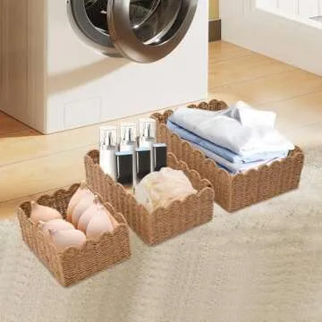 Elegant 3PCS Scalloped Wicker Baskets for Storage