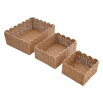 Elegant 3PCS Scalloped Wicker Baskets for Storage