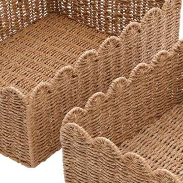 Elegant 3PCS Scalloped Wicker Baskets for Storage