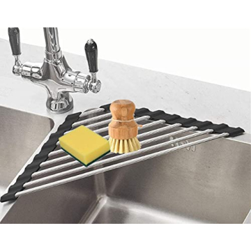 Fafcitvz Triangle Dish Drying Rack Multipurpose Roll-up Drying Rack for Sink Corner Stainless Steel ...