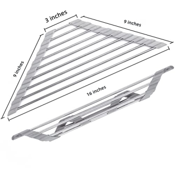 Fafcitvz Triangle Dish Drying Rack Multipurpose Roll-up Drying Rack for Sink Corner Stainless Steel Over The Sink Corner Dish Drainer Mat for Kitchen (Black)