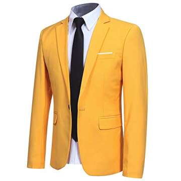 YFFUSHI Men's Slim Fit 3 Piece Suit One Button Blazer Tux Vest Trousers Yellow