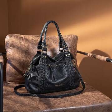 Montana West Washed Leather Crossbody Bags for women Trendy Hobo Bags Soft Purses for Women Work Tote Bags MWC-217BK