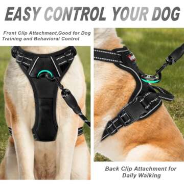 BARKBAY No Pull Dog Harness Front Clip Heavy Duty Reflective Easy Control Handle for Large Dog Walking(Black,XL)