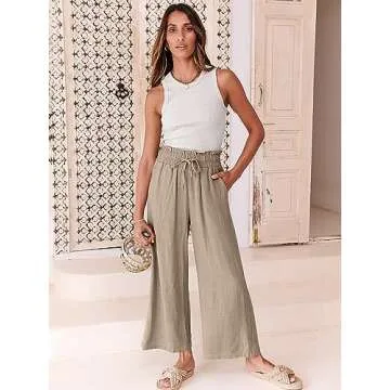 ANRABESS Women Linen Pants Casual Loose High Waist Boho Wide Leg Cropped Palazzo Beach Pants Summer ...