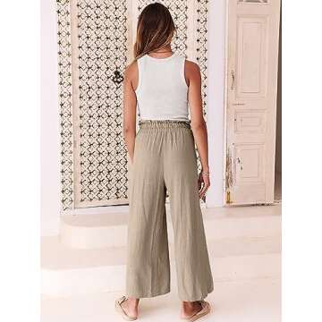 ANRABESS Women Linen Pants Casual Loose High Waist Boho Wide Leg Cropped Palazzo Beach Pants Summer Outfits 2025 Trendy Medium Khaki