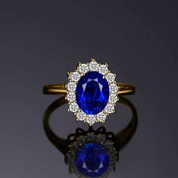JewelryPalace Princess Diana Blue Sapphire Halo Ring for Women