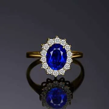 JewelryPalace Princess Diana Blue Sapphire Halo Ring for Women