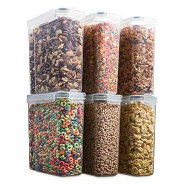 6 Pack Airtight Cereal & Dry Pet Food Storage Container - BPA Free Plastic Kitchen and Pantry Organi...