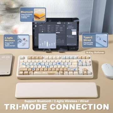 YUNZII B87 Wireless Mechanical Keyboard,QMK/VIA Programmable,TKL Layout 87 Keys,BT/2.4G/USB-C,Hot Swap Gasket Mount RGB Backlit Gaming with Wrist Rest for Win/Mac (Butter, Cocoa Cream V2)