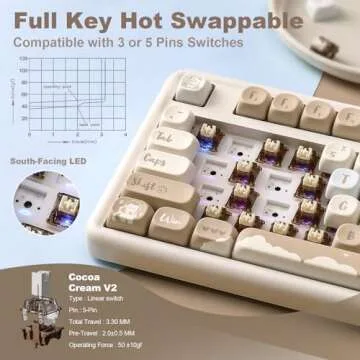 YUNZII B87 Wireless Mechanical Keyboard,QMK/VIA Programmable,TKL Layout 87 Keys,BT/2.4G/USB-C,Hot Swap Gasket Mount RGB Backlit Gaming with Wrist Rest for Win/Mac (Butter, Cocoa Cream V2)