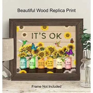 Inspiration Quotation Self-help Wall Art - Encouraging Wall Decor - Sunflower Art decoration Motivat...