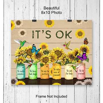 Inspiration Quotation Self-help Wall Art - Encouraging Wall Decor - Sunflower Art decoration Motivational poster - Positive Quotes Decor - Rustic Boho-chic affirmation Artwork UNFRAMED