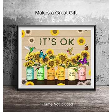Inspiration Quotation Self-help Wall Art - Encouraging Wall Decor - Sunflower Art decoration Motivational poster - Positive Quotes Decor - Rustic Boho-chic affirmation Artwork UNFRAMED