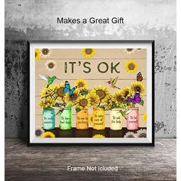 Inspiration Quotation Self-help Wall Art - Encouraging Wall Decor - Sunflower Art decoration Motivational poster - Positive Quotes Decor - Rustic Boho-chic affirmation Artwork UNFRAMED