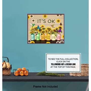 Inspiration Quotation Self-help Wall Art - Encouraging Wall Decor - Sunflower Art decoration Motivational poster - Positive Quotes Decor - Rustic Boho-chic affirmation Artwork UNFRAMED