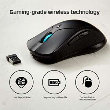 HyperX Pulsefire Dart - Wireless RGB Gaming Mouse, Software-Controlled Customization, 6 Programmable...