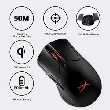 HyperX Pulsefire Dart - Wireless RGB Gaming Mouse, Software-Controlled Customization, 6 Programmable Buttons, Qi-Charging Battery up to 50 hours - PC, PS4, Xbox One Compatible,Black