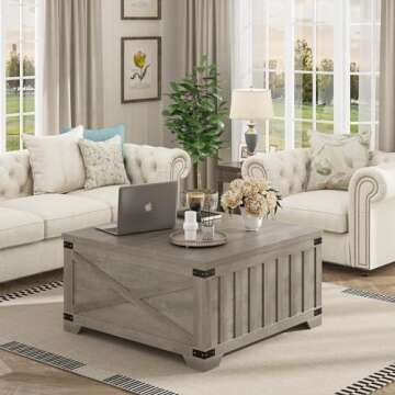 Stunning HOSTACK Farmhouse Coffee Table with Storage