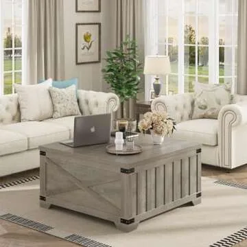 Stunning HOSTACK Farmhouse Coffee Table with Storage