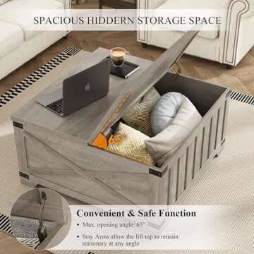 Stunning HOSTACK Farmhouse Coffee Table with Storage