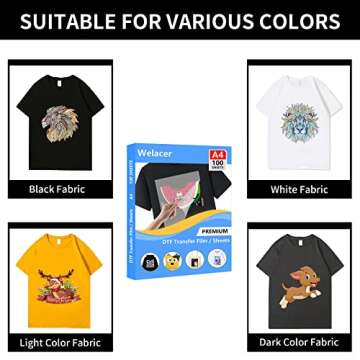 100 Sheets DTF Transfer Film Paper for All Fabrics and Colors