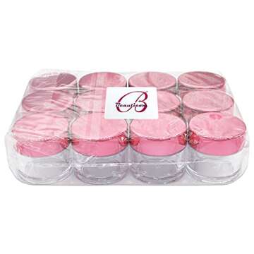 Beauticom 7 Gram / 7 ML (Quantity: 12 Pieces) Thick Wall Round Leak Proof Clear Acrylic Jars with Metallic Rose Gold Lids for Beauty, Cream, Cosmetics, Salves, Scrubs