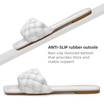 ATHMILE Braided Womens Sandals Square Open Toe Fashion Slide Sandals Women Dressy Summer Flat Beach White 2025 Size 9