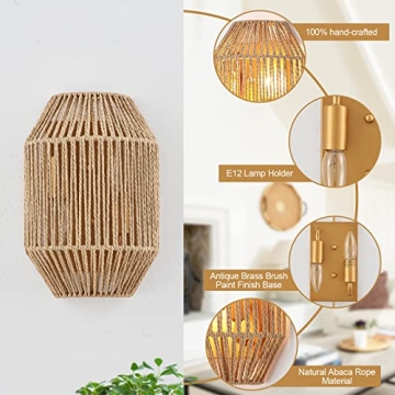 MhyTogn Rattan Wall Sconce Set for Boho Decor