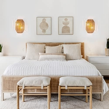 MhyTogn Rattan Wall Sconce Set for Boho Decor