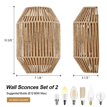 MhyTogn Rattan Wall Sconce Set for Boho Decor