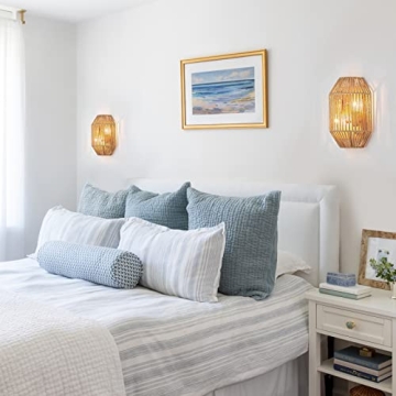 MhyTogn Rattan Wall Sconce Set for Boho Decor