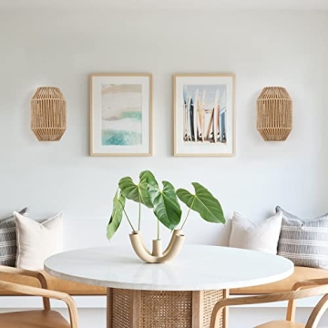 MhyTogn Rattan Wall Sconce Set for Boho Decor