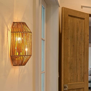 MhyTogn Rattan Wall Sconce Set for Boho Decor