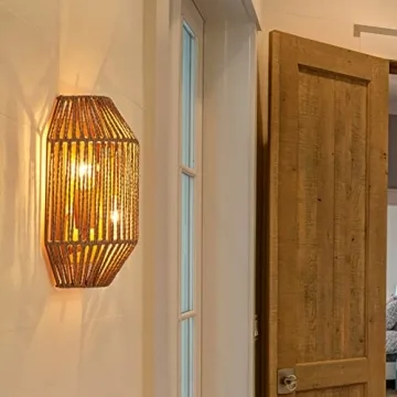 MhyTogn Rattan Wall Sconce Set for Boho Decor