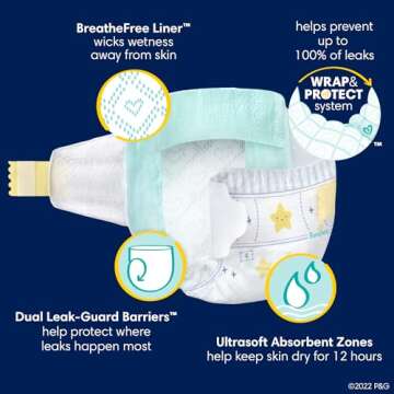 Pampers Overnight Diapers - Swaddlers Overnights - Size 3, 66 Count, Disposable Baby Diaper, Night Time Leak and Skin Protection