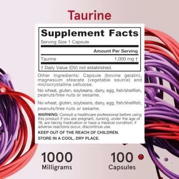 Jarrow Formulas Taurine 1000 mg Brain Health Supplement 100 Capsules