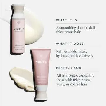 Virtue Smooth Sulfate Free Shampoo and Conditioner Set for Frizz Control for Curly Hair, Safe for Al...