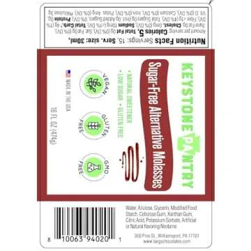 Keystone Pantry Sugar-Free Alternative Molasses – 16 OZ Bottle - Vegan & Gluten Free – Low Sugar Liquid Sweetener – Sugar Substitute