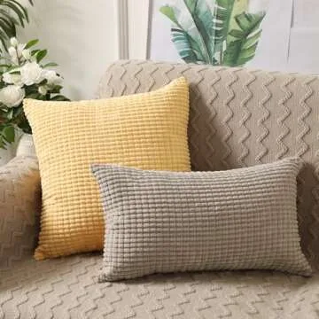 BeBen Throw Pillow Covers, Decorative Pillow Covers 20x20, Set of 2 Soft Corduroy Cushion Case Home Decor for Couch, Bed, Sofa, Bedroom, Car Bright Yellow, 20X20