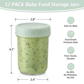 VITEVER 12 Pack Glass Baby Food Storage Containers - 8 oz Baby Food Storage Jars With Lids, Baby Foo...