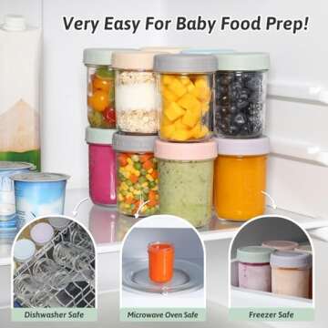 VITEVER 12 Pack Glass Baby Food Storage Containers - 8 oz Baby Food Storage Jars With Lids, Baby Food Maker, Microwave, Dishwasher & Freezer Safe