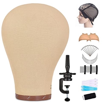 JMHAIR Wig Head,22Inch Mannequin Head Canvas Block Head, for Wig Making Display Styling,With Mount H...