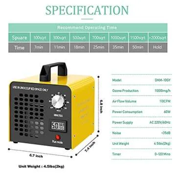 DKMHA Ozone Generator 12,000 mg/h Ozone Machine Odor Removal Air Purifier Deodorizer Suitable Ozone Odor Eliminator for Room,Hotels and Farms