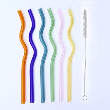 Stylish Birugen 6-pack Shatter-Resistant Glass Straws