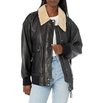 Hudson Women's Oversized Leather Bomber Jacket in Black