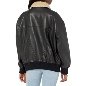 Hudson Women's Oversized Leather Bomber Jacket in Black