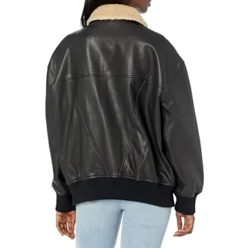 Hudson Women's Oversized Leather Bomber Jacket in Black