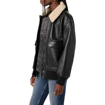 Hudson Women's Oversized Leather Bomber Jacket in Black